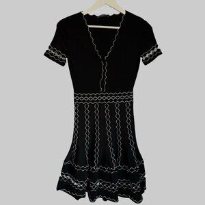 ALEXANDER MCQUEEN Black White Scallop Cutout Knit Dress Italy Cocktail Sz S
